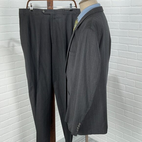 Evan Picone Intnl Suit Men 44 36Wx33L Gray‎ White Chalk Stripe Classic Wool USA - Picture 3 of 16